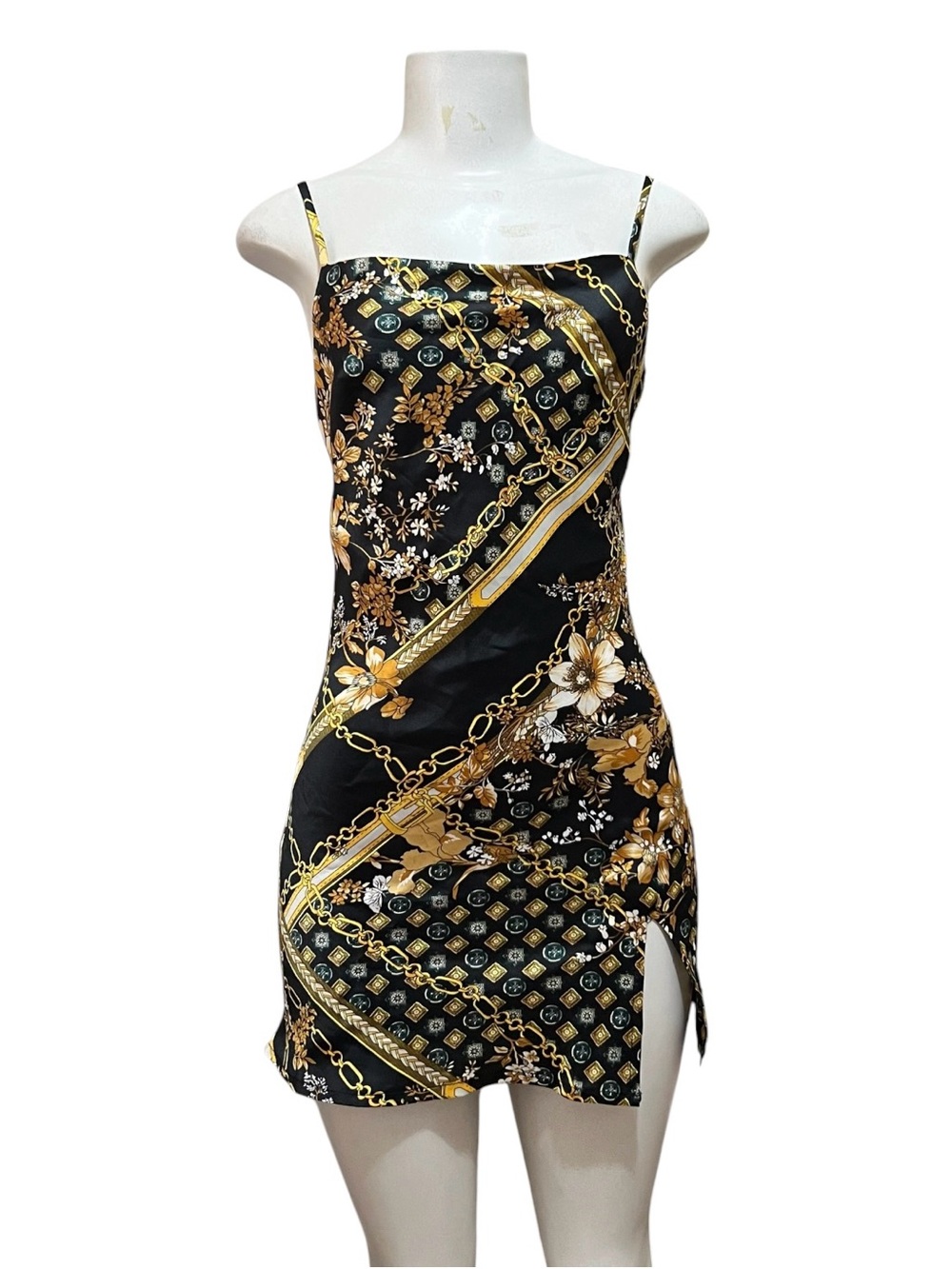 Princess Polly Slip Dress Black Gold Chain Floral Festival Euro Fall Femme Goth